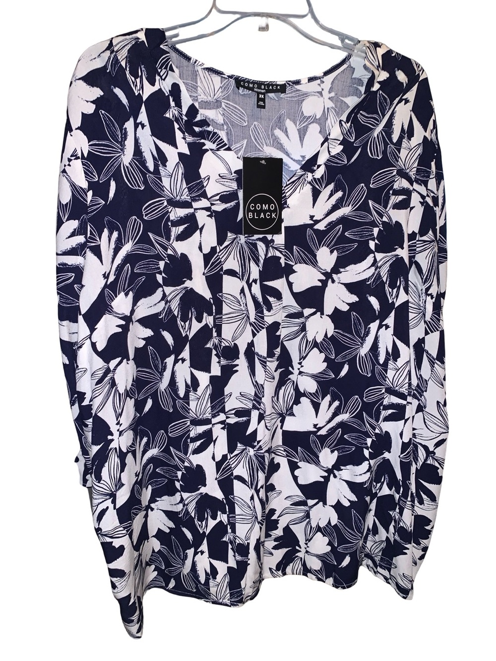 Como Black White & Black Floral Print Ladies Top Size 3X NWT
